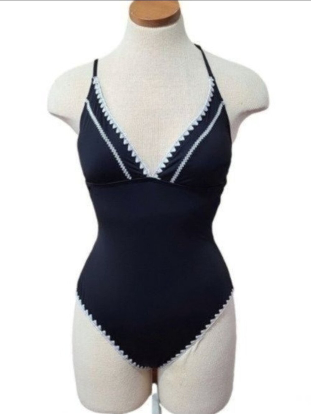 Bar III Women's black/ White One-Piece Swimsuit, Size L
